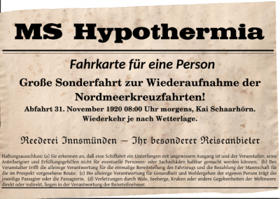 Fahrkarte für die MS Hypothermia